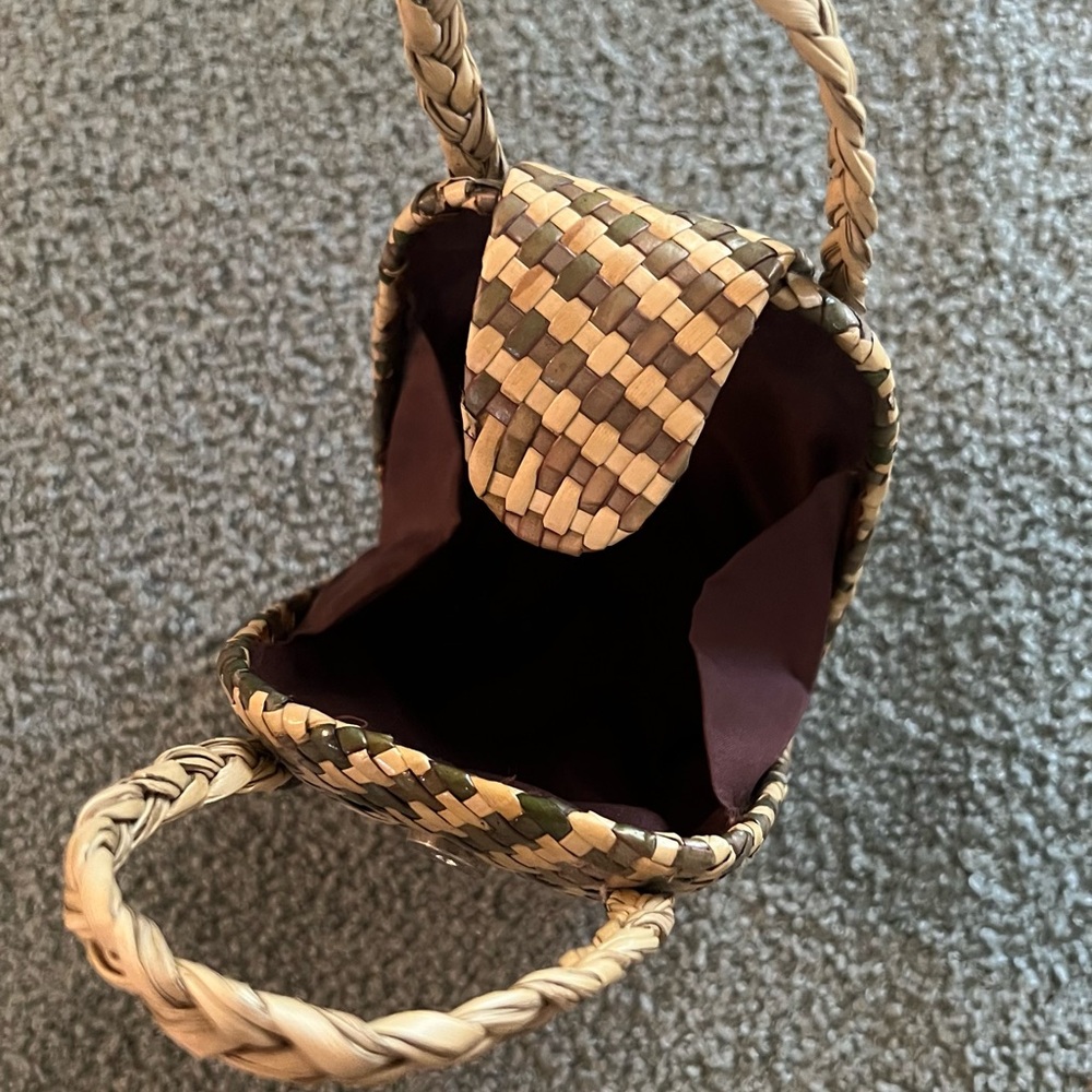 Vintage Hand Woven Tiny Bag or Pocket Basket Bag Total H 7” Present Bag